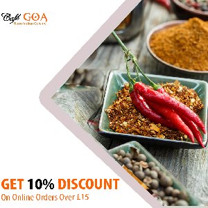 Get 10% discount on Online orders over £15  At Cafe Goa offer Restaurants