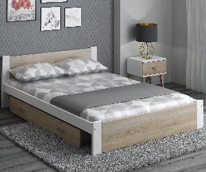 Bed Frame European Single Double King Size White Oak Sonoma with Slats offer BedRoom