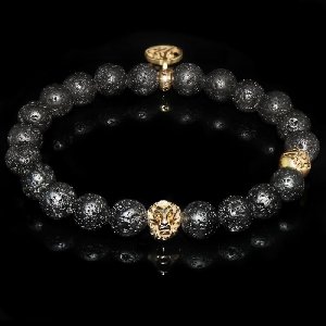 Black Lava Rock Lion Bracelet / Energy and Strength offer Jewellery
