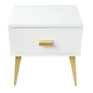 White bedside table with pine wood colour legs large drawer offer BedRoom