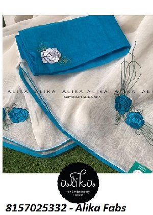 Linen Silk Saree with Embroidery Picture