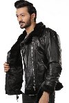 Mens Black Aviator Sheepskin Lea... Picture